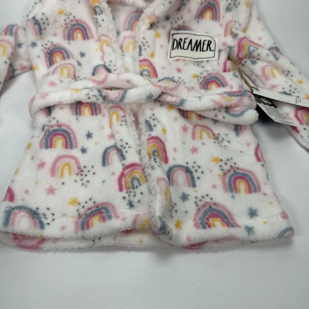 NWT Toddler Little Girl Rae Dunn Dreamer Patch Rainbow Print Fleece Robe